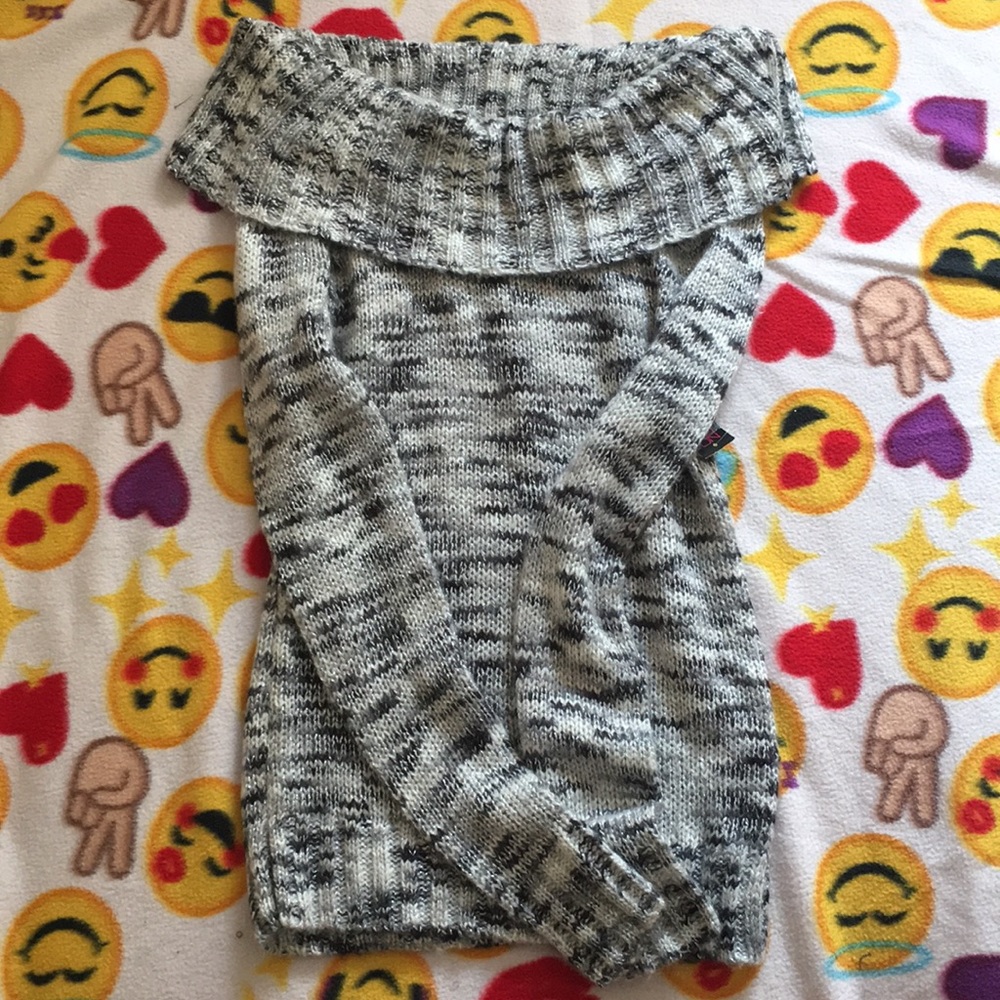 Black, grey & white off the shoulder sweater dress